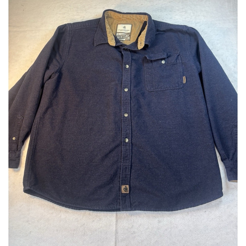 Legendary Whitetails Men's XL Buck Camp Flannel Shirt Navy Blue Corduroy Collar
